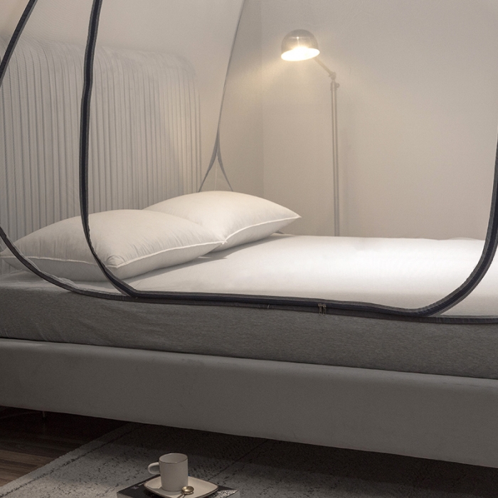 91家纺网 家纺一手货源 找家纺 佳梦家纺 2023新款学生上下铺免安装蒙古包蚊帐 小顶云顶-灰