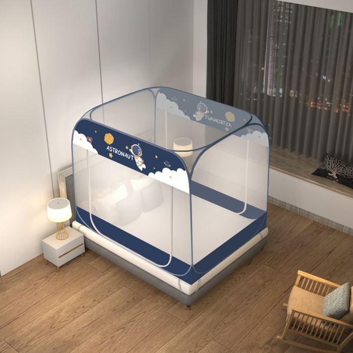 91家纺网 家纺一手货源 找家纺 佳梦家纺 2023新款学生上下铺免安装蒙古包蚊帐 宇航员蓝