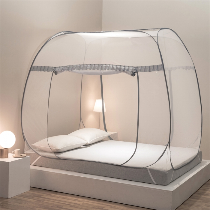 91家纺网 家纺一手货源 找家纺 佳梦家纺 2023新款跑量款免安装蒙古包蚊帐 大顶加密云顶灰