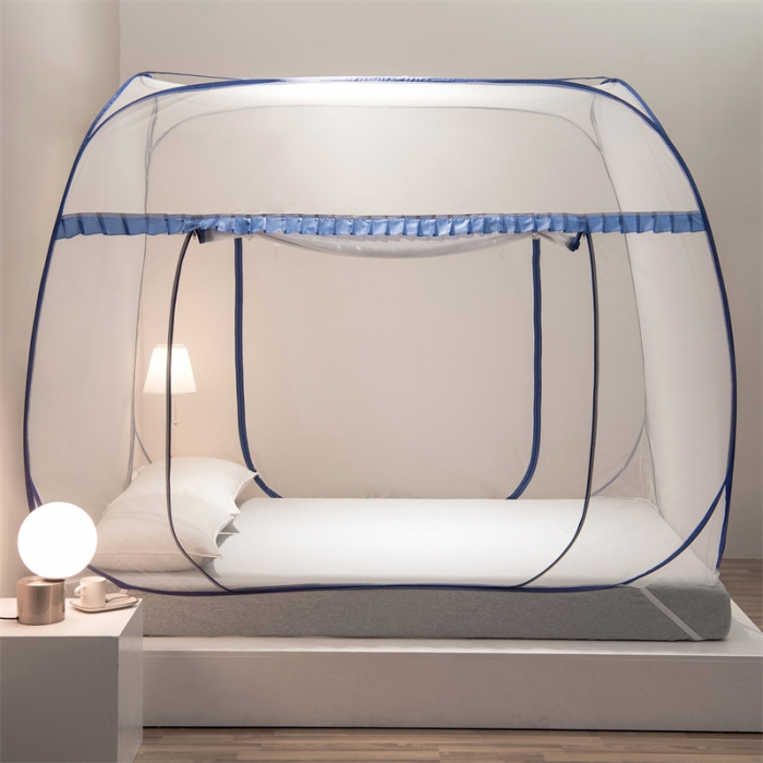 91家纺网 家纺一手货源 找家纺 佳梦家纺 2023新款跑量款免安装蒙古包蚊帐 大顶加密云顶蓝