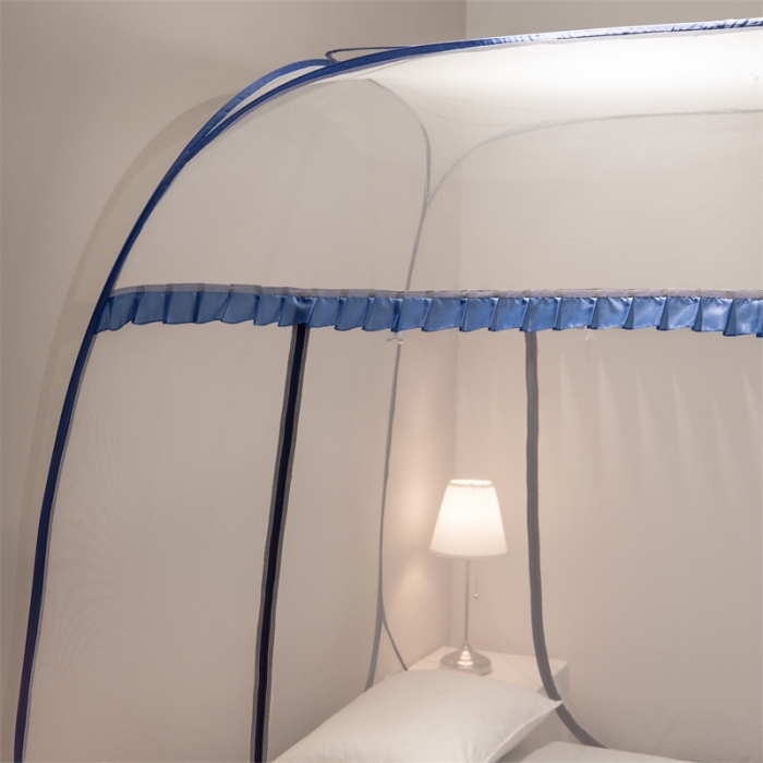 91家纺网 家纺一手货源 找家纺 佳梦家纺 2023新款跑量款免安装蒙古包蚊帐 大顶加密云顶蓝