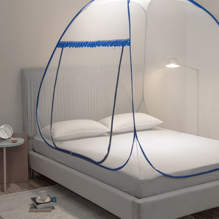 91家纺网 家纺一手货源 找家纺 佳梦家纺 2023新款跑量款免安装蒙古包蚊帐 小顶云顶宝蓝