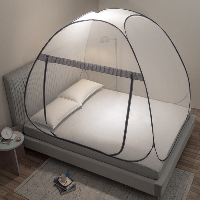 91家纺网 家纺一手货源 找家纺 佳梦家纺 2023新款跑量款免安装蒙古包蚊帐 小顶云顶灰色