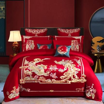 用心 2023新款长绒棉刺绣婚庆四件套多件套 花嫁龙凤