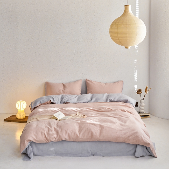 91家纺网 家纺一手货源 找家纺 荣轩 2023新款A类双层纱全棉四件套简约款-风格二 初恋巴斯克