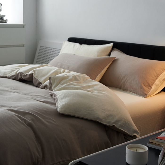 91家纺网 家纺一手货源 找家纺 荣轩 2023新款A类双层纱全棉四件套简约款-风格二 可可蛋奶