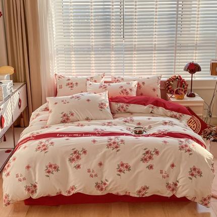 91家纺网 家纺一手货源 找家纺 （总）桃子家居 2023新款红色好运喜庆纯棉印花系列四件套