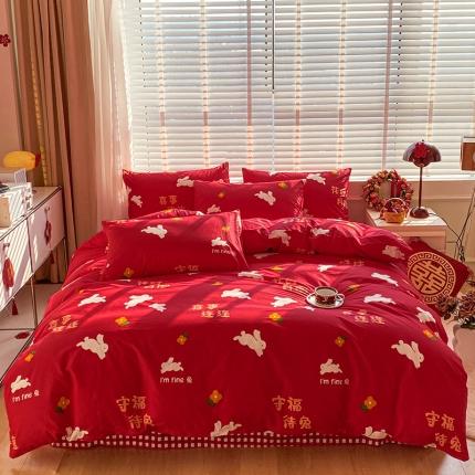91家纺网 家纺一手货源 找家纺 （总）桃子家居 2023新款红色好运喜庆纯棉印花系列四件套