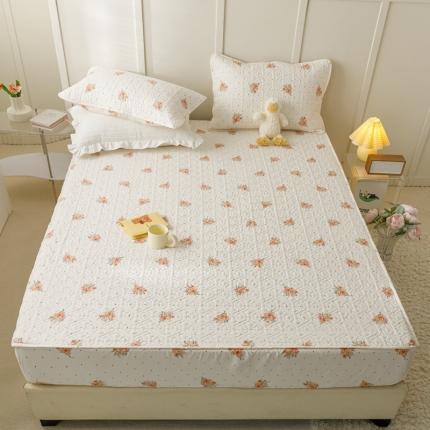 91家纺网 家纺一手货源 找家纺 忘忧草 2023新款全棉夹棉床笠纯棉印花小清新花卉系列 花簇-米