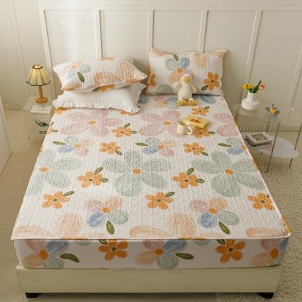 91家纺网 家纺一手货源 找家纺 （总）忘忧草 2025新款全棉夹棉床笠纯棉印花小清新花卉系列