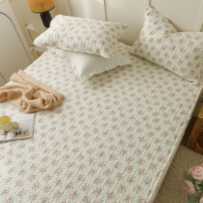 91家纺网 家纺一手货源 找家纺 忘忧草 2023新款全棉夹棉床笠纯棉印花小清新花卉系列 少女心