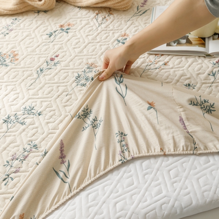 91家纺网 家纺一手货源 找家纺 忘忧草 2023新款全棉夹棉床笠纯棉印花小清新花卉系列 四季予你