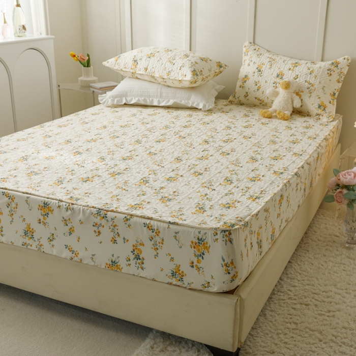 91家纺网 家纺一手货源 找家纺 忘忧草 2023新款全棉夹棉床笠纯棉印花小清新花卉系列 温迪