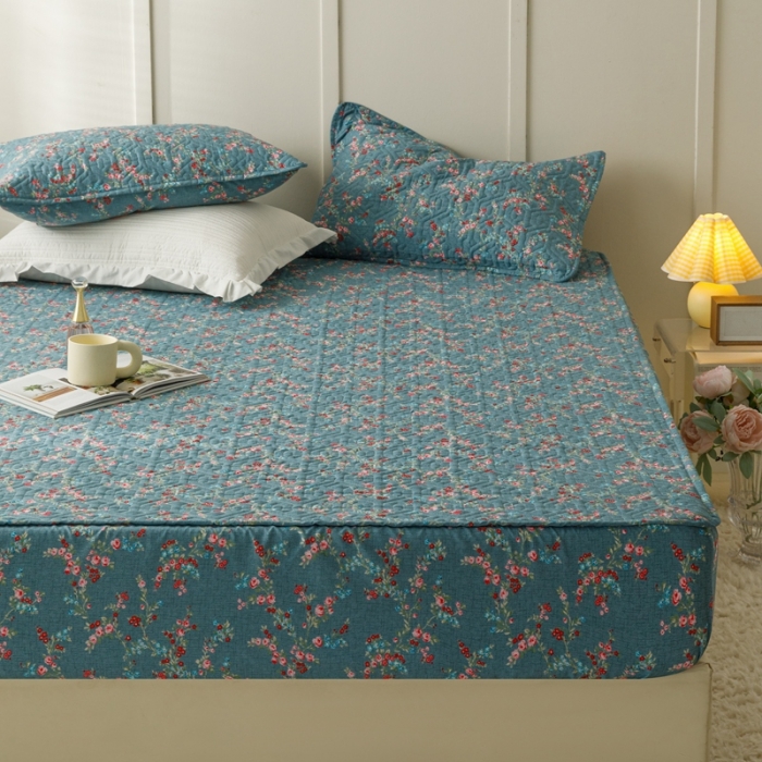 91家纺网 家纺一手货源 找家纺 忘忧草 2023新款全棉13372印花床笠纯棉小清新印花 雨萌