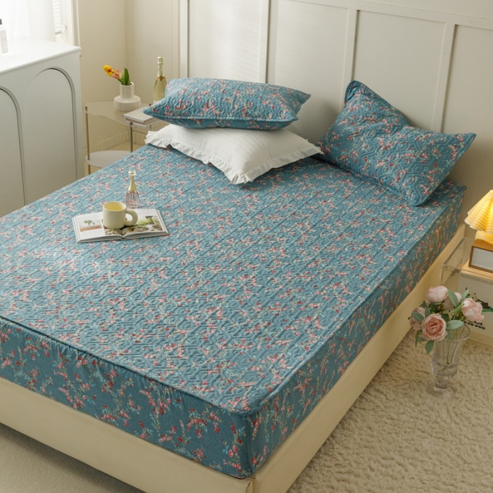 91家纺网 家纺一手货源 找家纺 忘忧草 2023新款全棉13372印花床笠纯棉小清新印花 雨萌