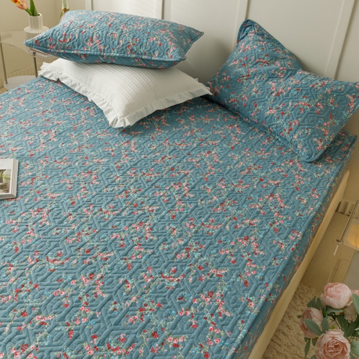 91家纺网 家纺一手货源 找家纺 忘忧草 2023新款全棉13372印花床笠纯棉小清新印花 雨萌