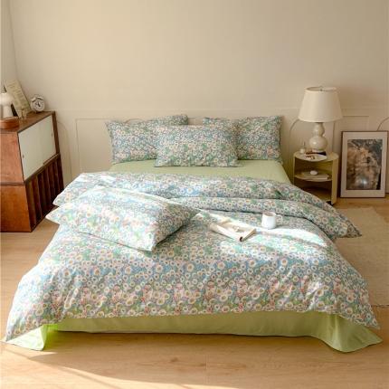 91家纺网 家纺一手货源 找家纺 棉眠 2023春夏新品纯棉复古花园四件套 青柠气泡