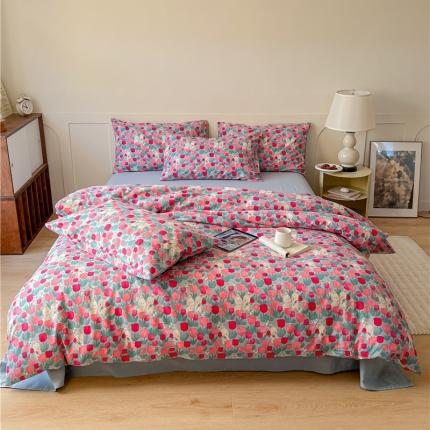 91家纺网 家纺一手货源 找家纺 棉眠 2023春夏新品纯棉复古花园四件套 小桃