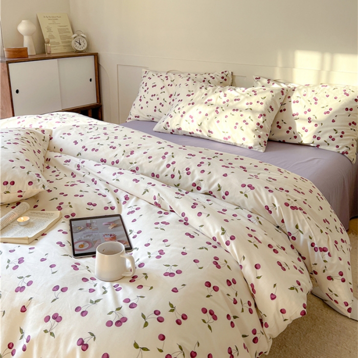 91家纺网 家纺一手货源 找家纺 棉眠 2023春夏新品纯棉复古花园四件套 车厘紫