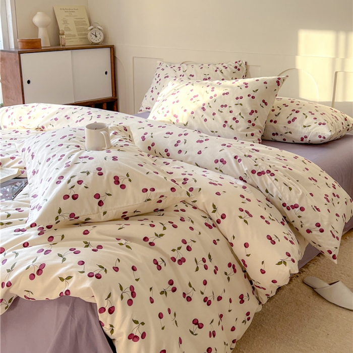 91家纺网 家纺一手货源 找家纺 棉眠 2023春夏新品纯棉复古花园四件套 车厘紫