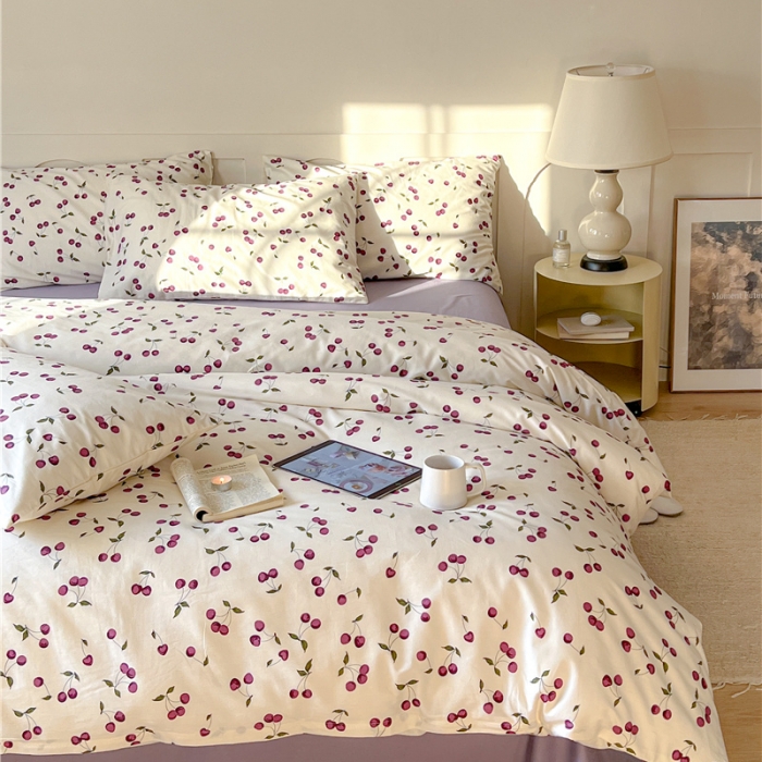 91家纺网 家纺一手货源 找家纺 棉眠 2023春夏新品纯棉复古花园四件套 车厘紫