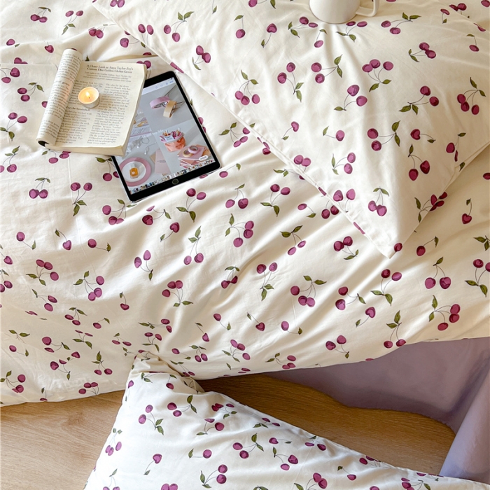 91家纺网 家纺一手货源 找家纺 棉眠 2023春夏新品纯棉复古花园四件套 车厘紫