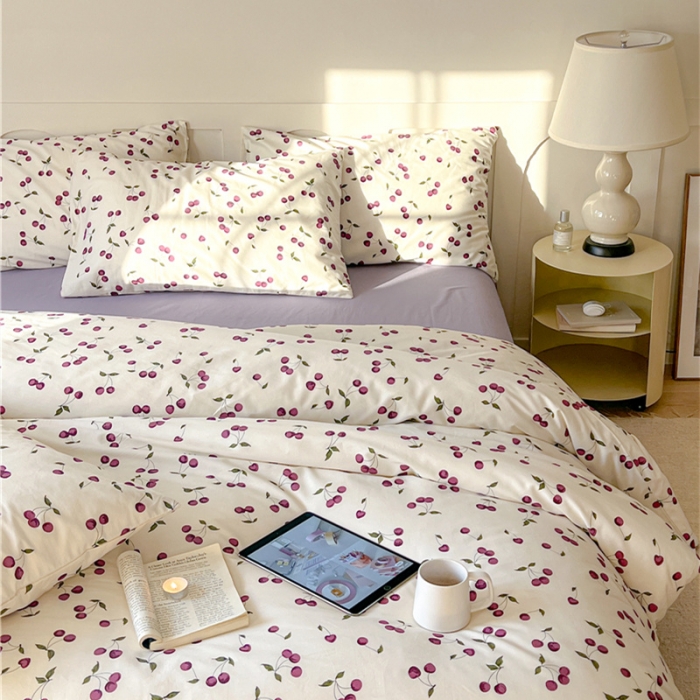 91家纺网 家纺一手货源 找家纺 棉眠 2023春夏新品纯棉复古花园四件套 车厘紫