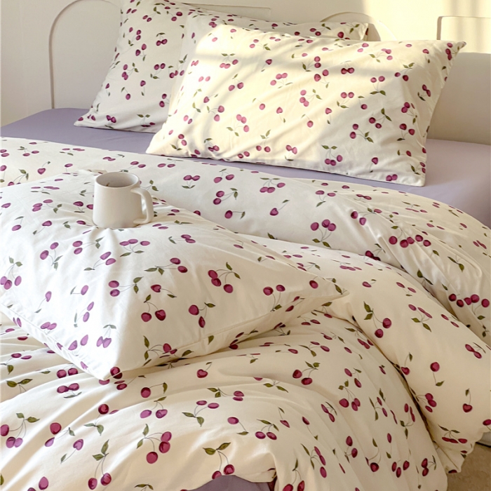 91家纺网 家纺一手货源 找家纺 棉眠 2023春夏新品纯棉复古花园四件套 车厘紫