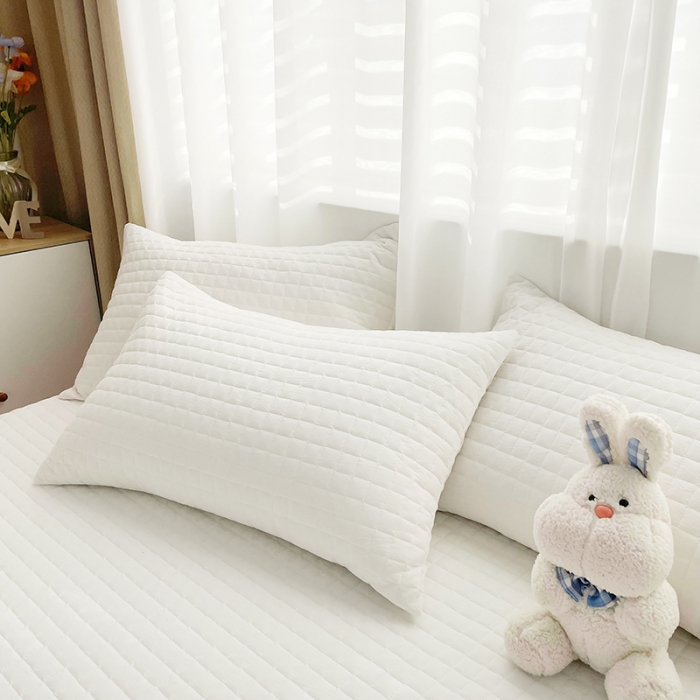 91家纺网 家纺一手货源 找家纺 忘忧草 2023新款全棉色织水洗棉床裙纯棉夹棉加厚纯色无印 格韵-白色