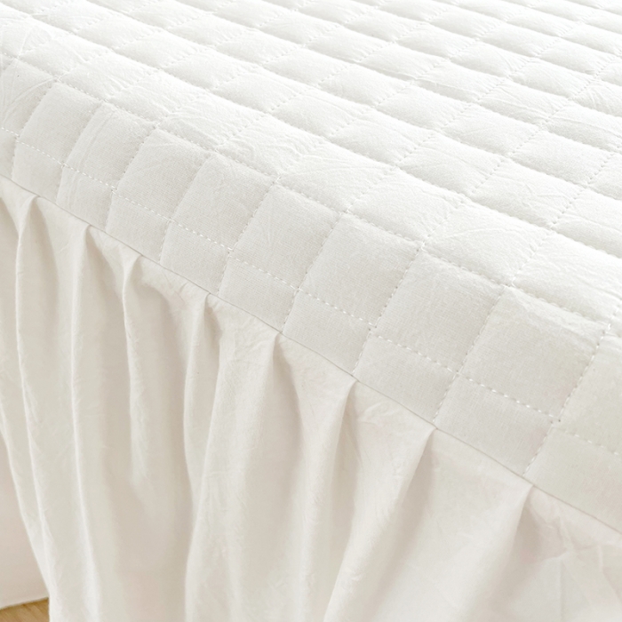 91家纺网 家纺一手货源 找家纺 忘忧草 2023新款全棉色织水洗棉床裙纯棉夹棉加厚纯色无印 格韵-白色