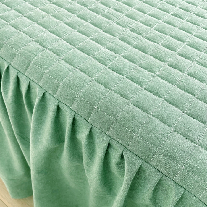 91家纺网 家纺一手货源 找家纺 忘忧草 2023新款全棉色织水洗棉床裙纯棉夹棉加厚纯色无印 格韵-豆绿