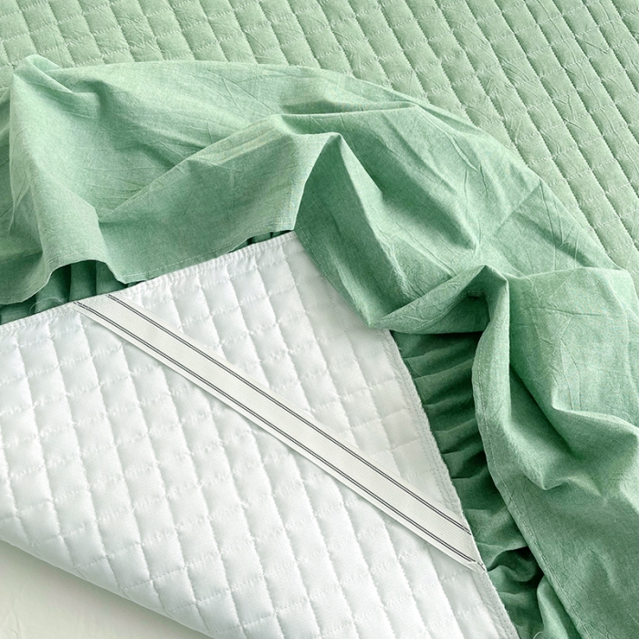 91家纺网 家纺一手货源 找家纺 忘忧草 2023新款全棉色织水洗棉床裙纯棉夹棉加厚纯色无印 格韵-豆绿