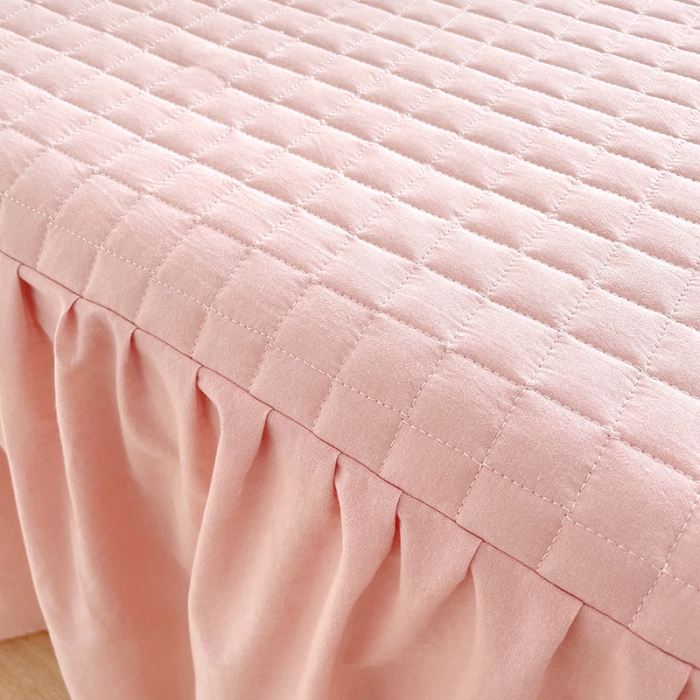 91家纺网 家纺一手货源 找家纺 忘忧草 2023新款全棉色织水洗棉床裙纯棉夹棉加厚纯色无印 格韵-粉玉