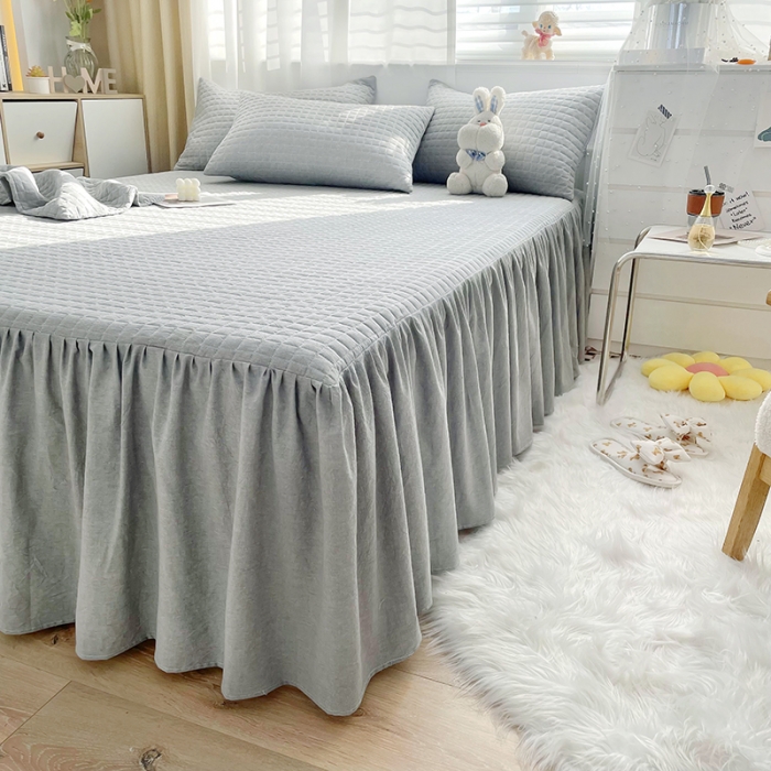 91家纺网 家纺一手货源 找家纺 忘忧草 2023新款全棉色织水洗棉床裙纯棉夹棉加厚纯色无印 格韵-灰色