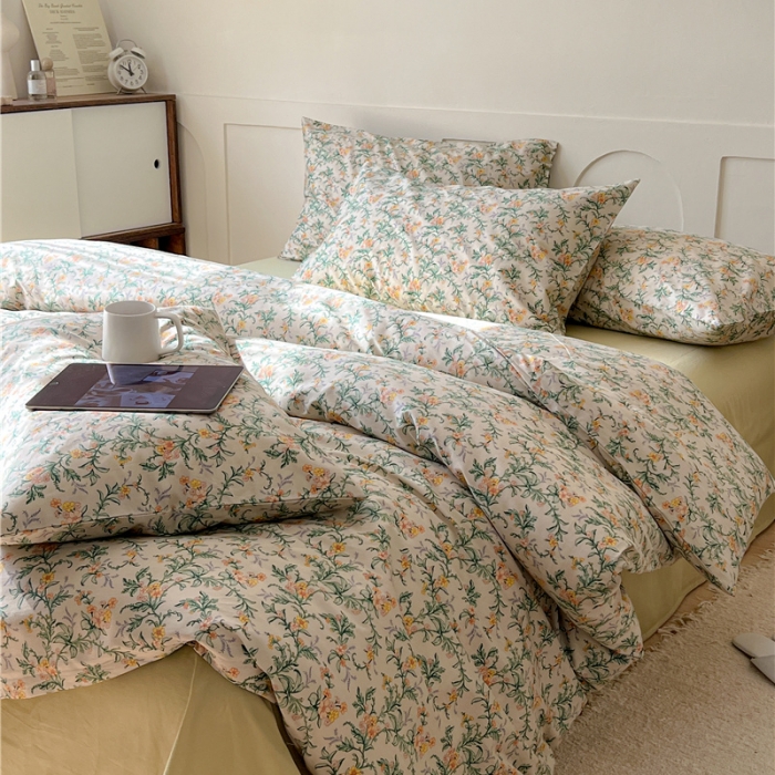 91家纺网 家纺一手货源 找家纺 棉眠 2023春夏新品纯棉复古花园四件套 绿镜