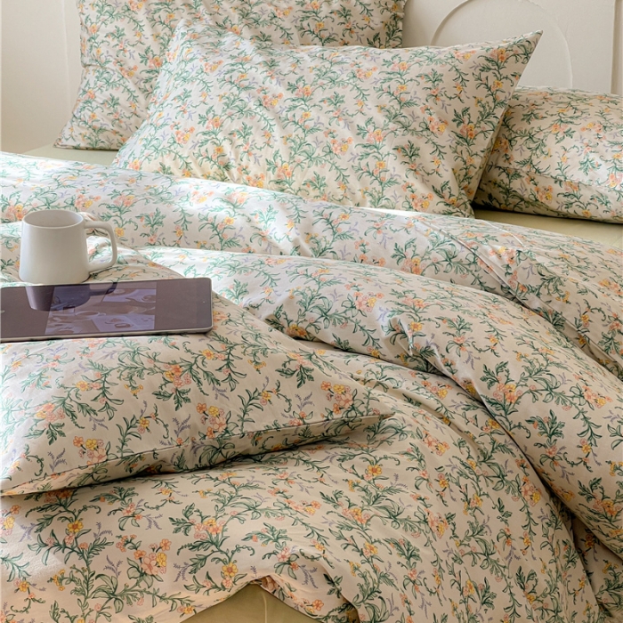 91家纺网 家纺一手货源 找家纺 棉眠 2023春夏新品纯棉复古花园四件套 绿镜