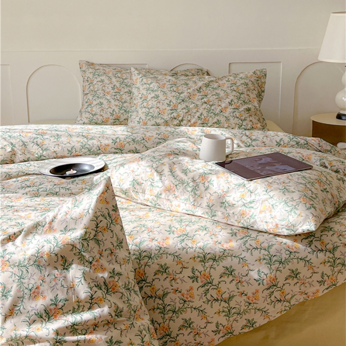 91家纺网 家纺一手货源 找家纺 棉眠 2023春夏新品纯棉复古花园四件套 绿镜