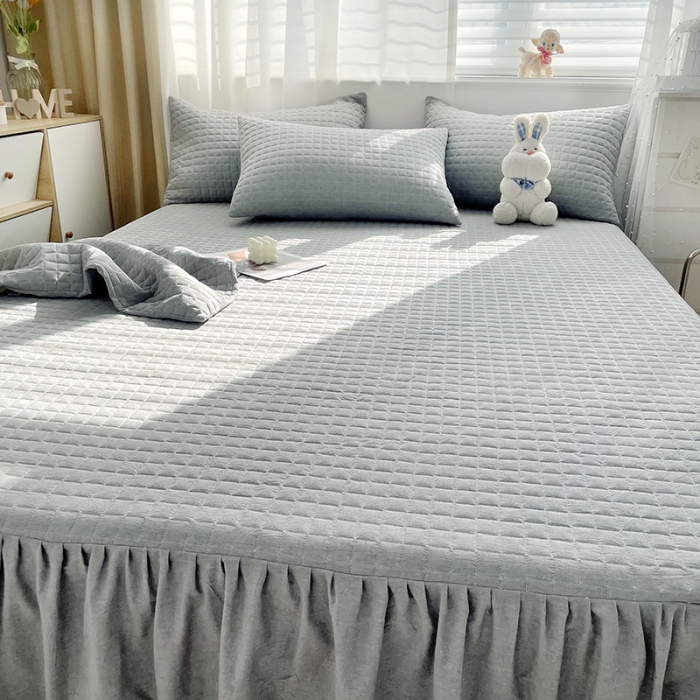 91家纺网 家纺一手货源 找家纺 忘忧草 2023新款全棉色织水洗棉床裙纯棉夹棉加厚纯色无印 格韵-灰色