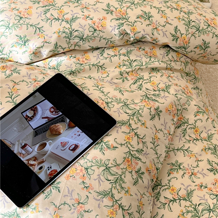 91家纺网 家纺一手货源 找家纺 棉眠 2023春夏新品纯棉复古花园四件套 绿镜