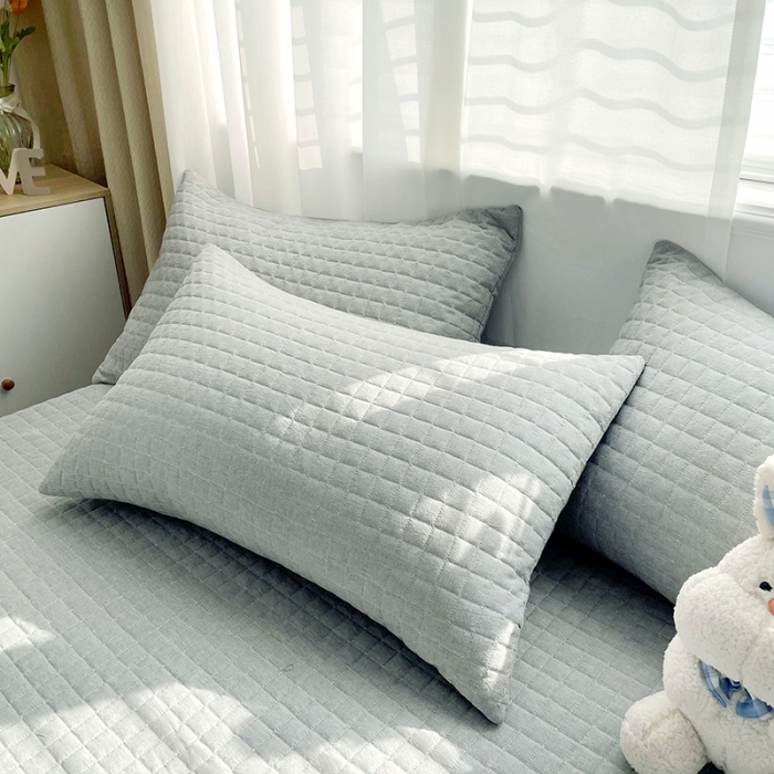 91家纺网 家纺一手货源 找家纺 忘忧草 2023新款全棉色织水洗棉床裙纯棉夹棉加厚纯色无印 格韵-灰色