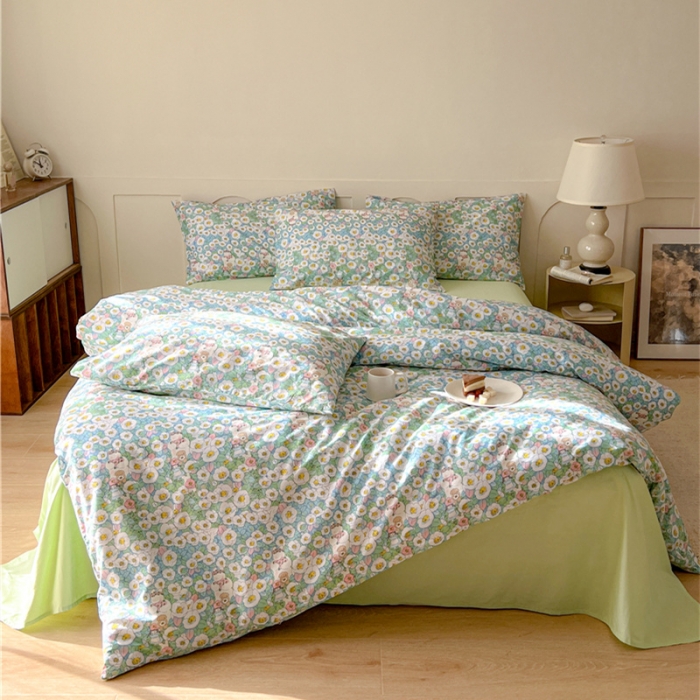 91家纺网 家纺一手货源 找家纺 棉眠 2023春夏新品纯棉复古花园四件套 青柠气泡