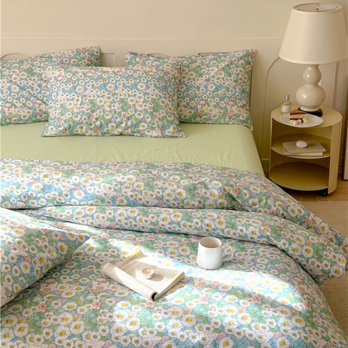 91家纺网 家纺一手货源 找家纺 棉眠 2023春夏新品纯棉复古花园四件套 青柠气泡