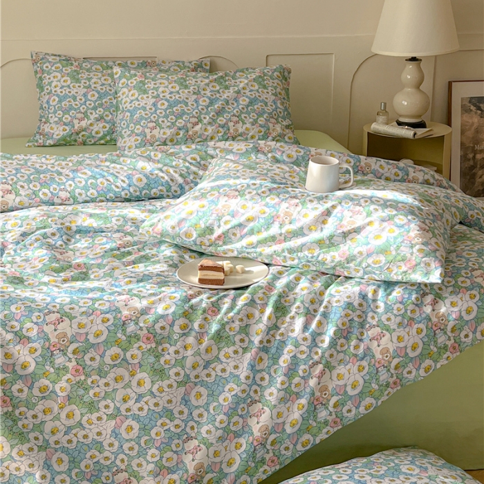 91家纺网 家纺一手货源 找家纺 棉眠 2023春夏新品纯棉复古花园四件套 青柠气泡