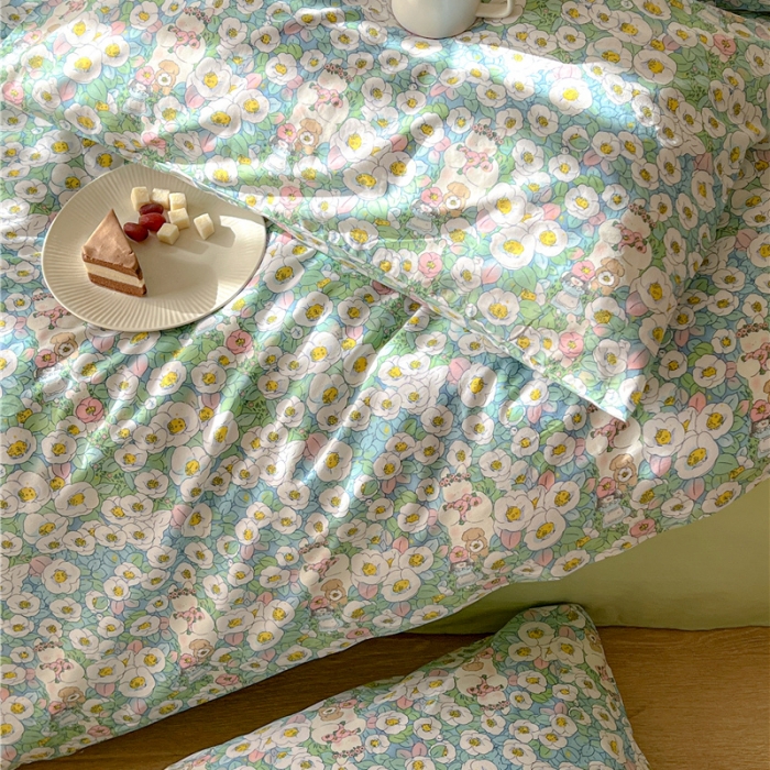 91家纺网 家纺一手货源 找家纺 棉眠 2023春夏新品纯棉复古花园四件套 青柠气泡