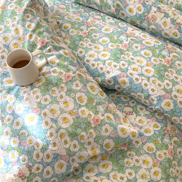 91家纺网 家纺一手货源 找家纺 棉眠 2023春夏新品纯棉复古花园四件套 青柠气泡