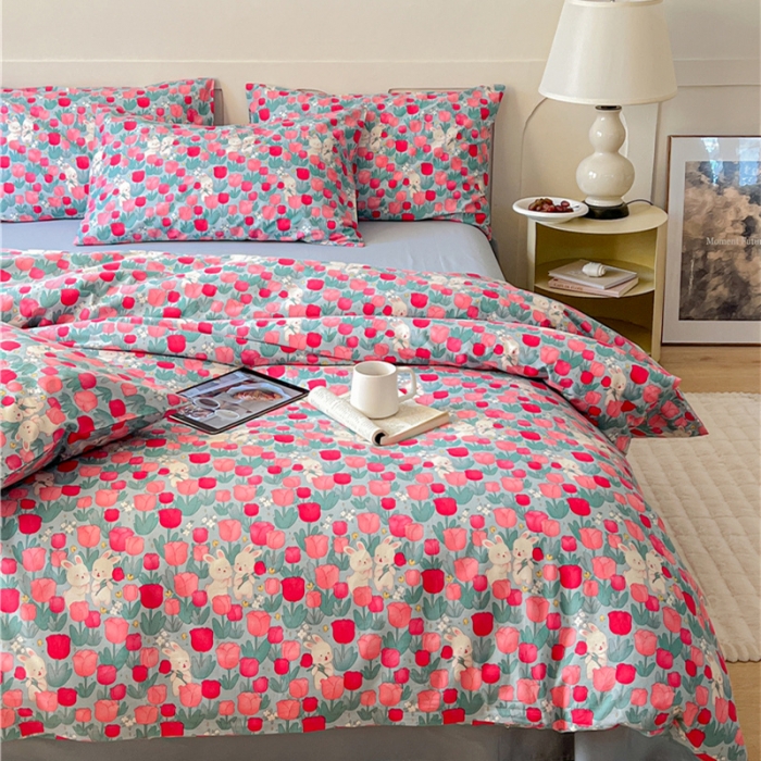 91家纺网 家纺一手货源 找家纺 棉眠 2023春夏新品纯棉复古花园四件套 小桃