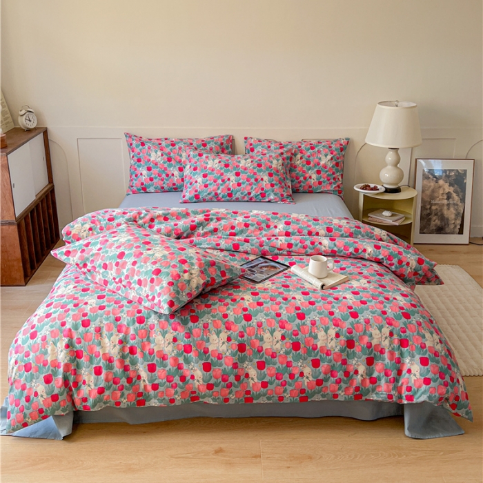 91家纺网 家纺一手货源 找家纺 棉眠 2023春夏新品纯棉复古花园四件套 小桃