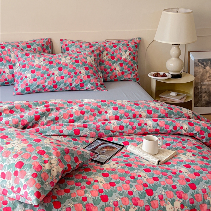 91家纺网 家纺一手货源 找家纺 棉眠 2023春夏新品纯棉复古花园四件套 小桃