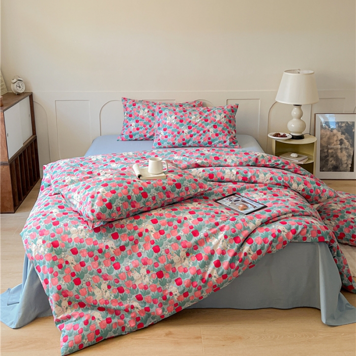 91家纺网 家纺一手货源 找家纺 棉眠 2023春夏新品纯棉复古花园四件套 小桃