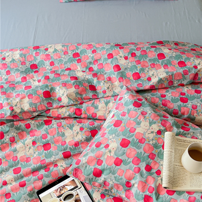 91家纺网 家纺一手货源 找家纺 棉眠 2023春夏新品纯棉复古花园四件套 小桃